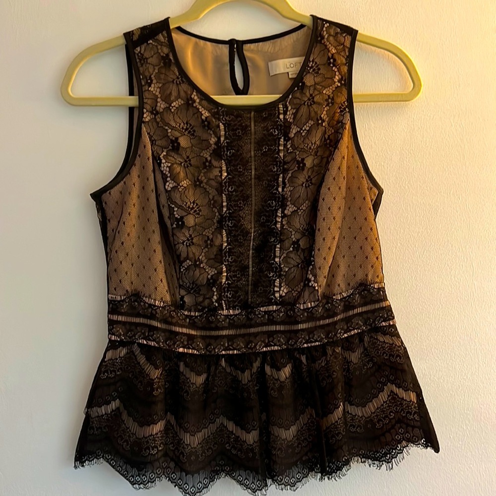 Lace peplum black sleeveless top